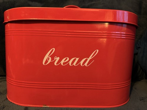 Red metal bread bin - metal, with