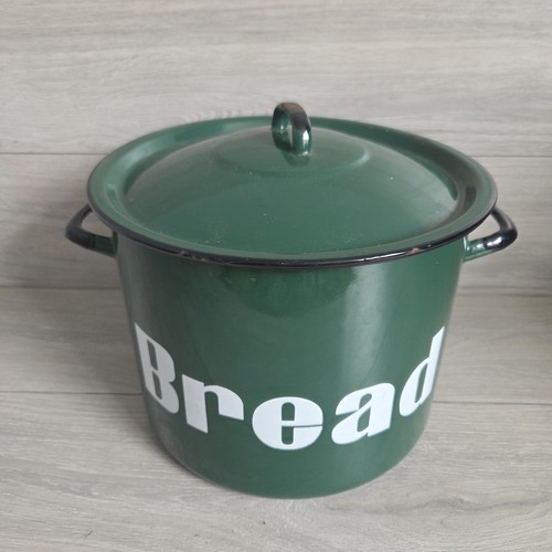Vintage green enamel bread bin - green,